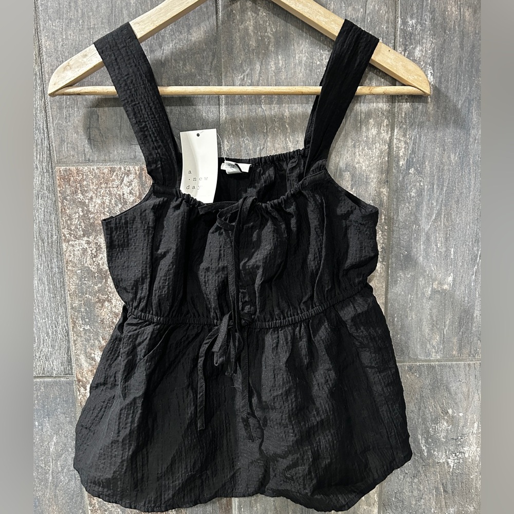 a new day Black Textured Sleeveless Tank with Waist Tie
